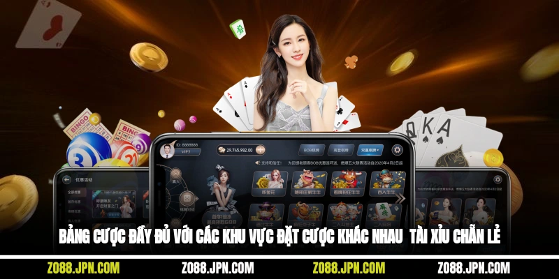 Bảng cược đầy đủ với các khu vực đặt cược khác nhau - tài xỉu, chẵn lẻ