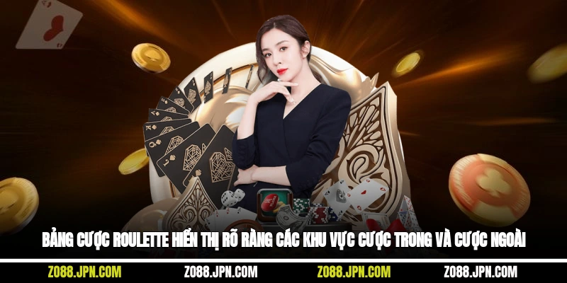 Bảng cược roulette hiển thị rõ ràng các khu vực cược trong và cược ngoài